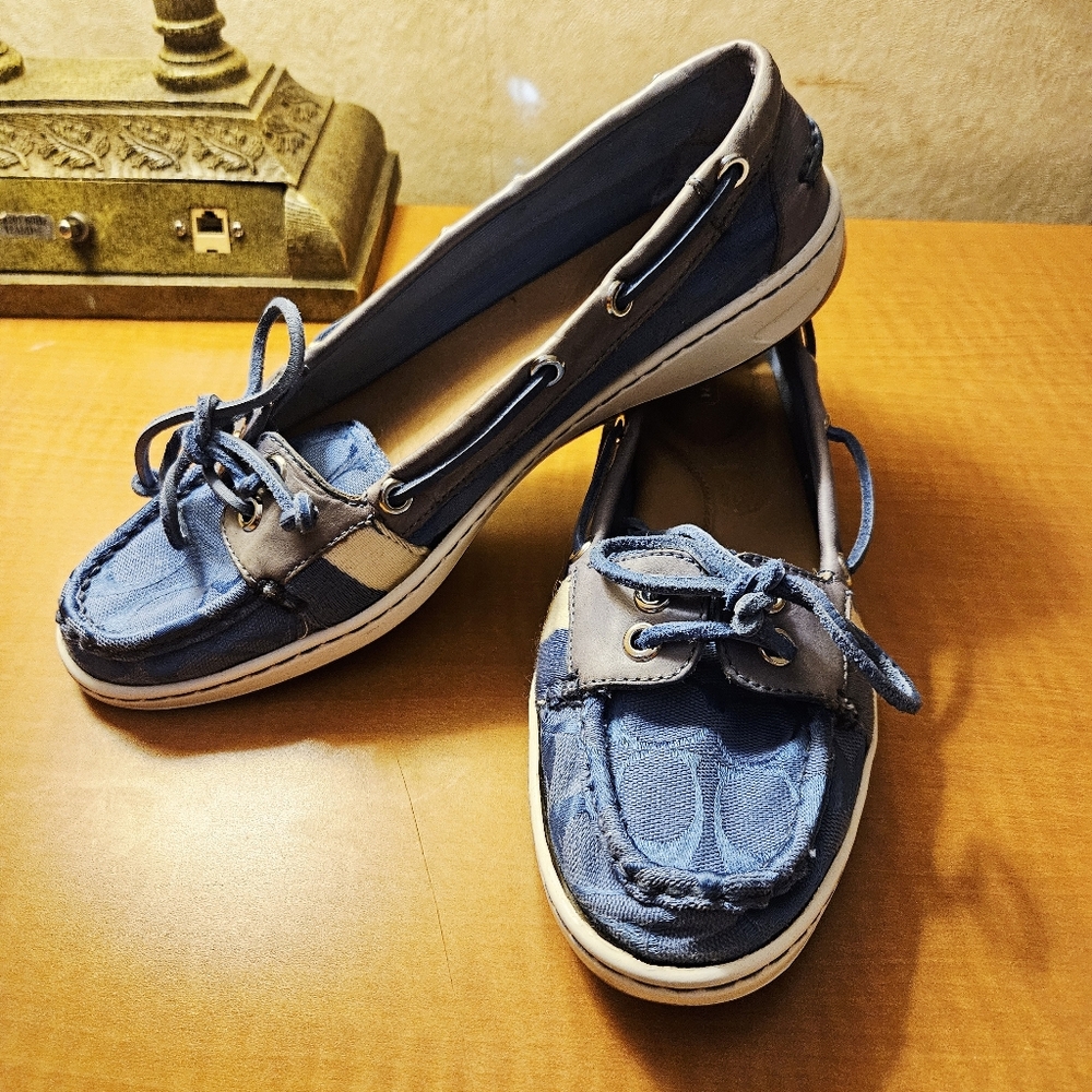 COACH Signature Print Women's Blue Boat Shoes